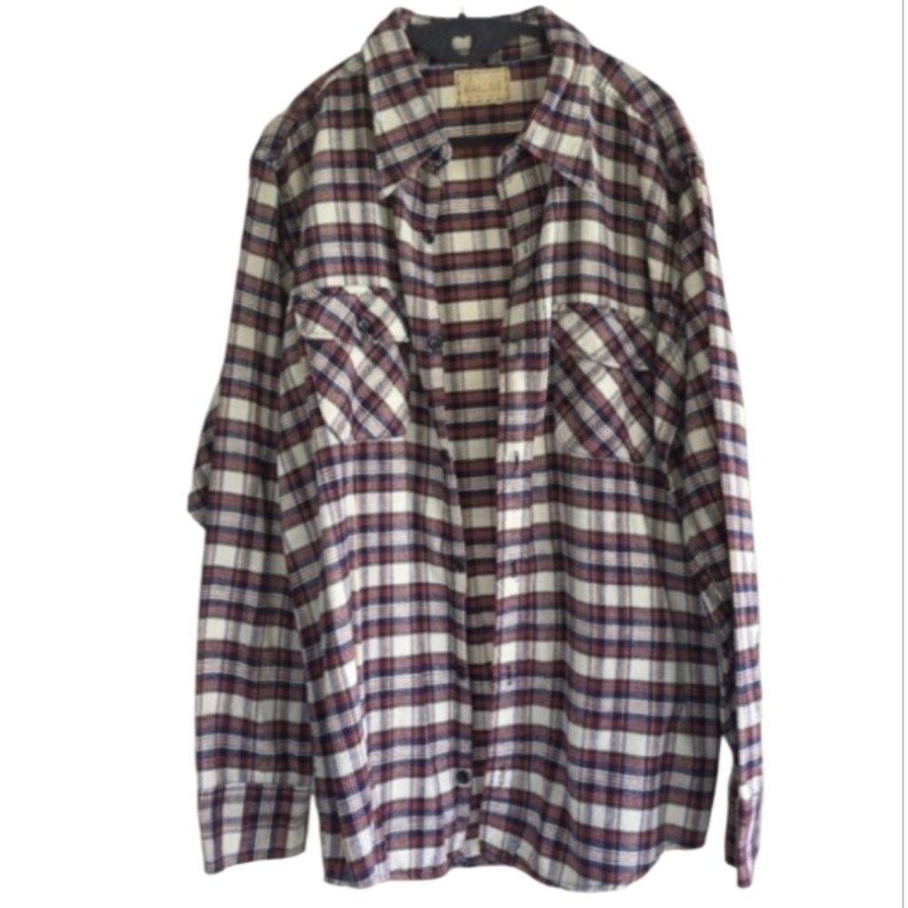 Vintage 90s Melton L? Red and White Flannel Plaid Casual Button Down Shirt